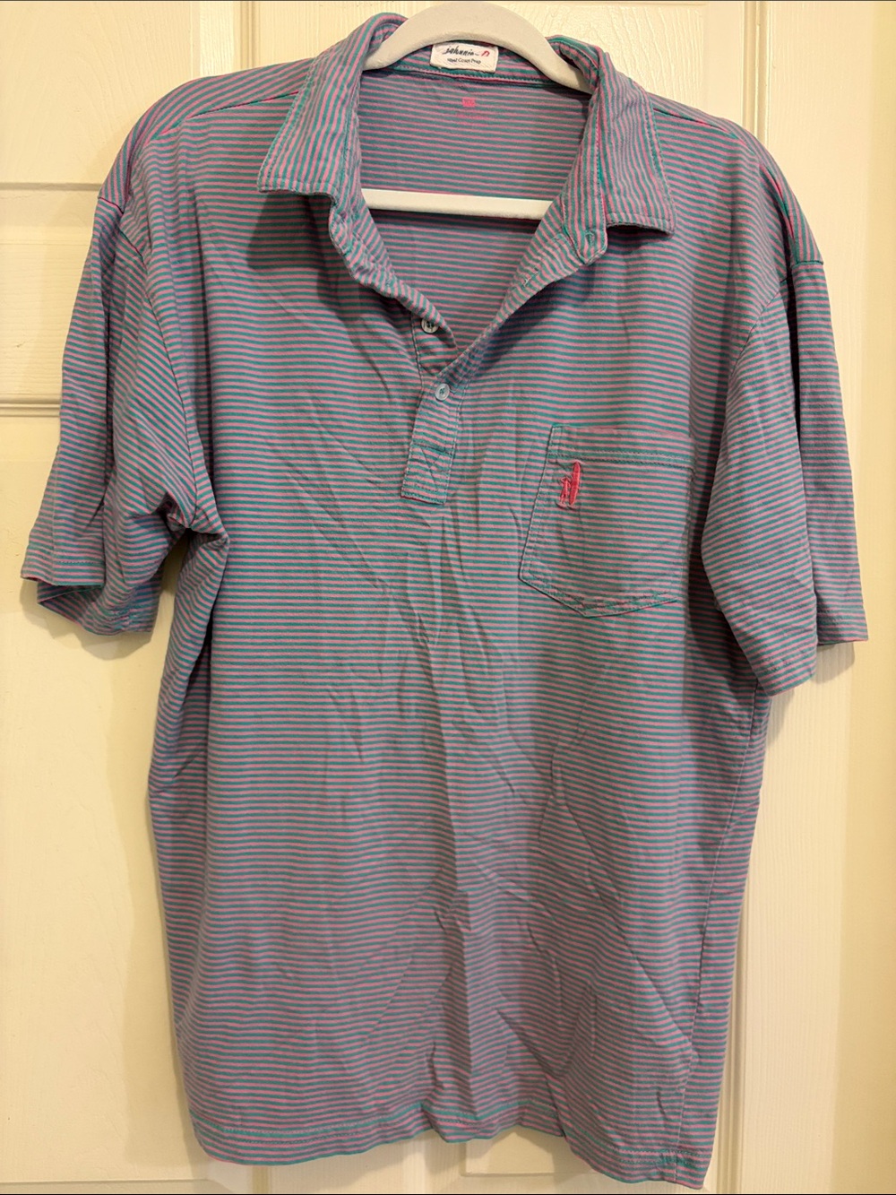 johnnie-O Light Blue and Pink Striped Polo
